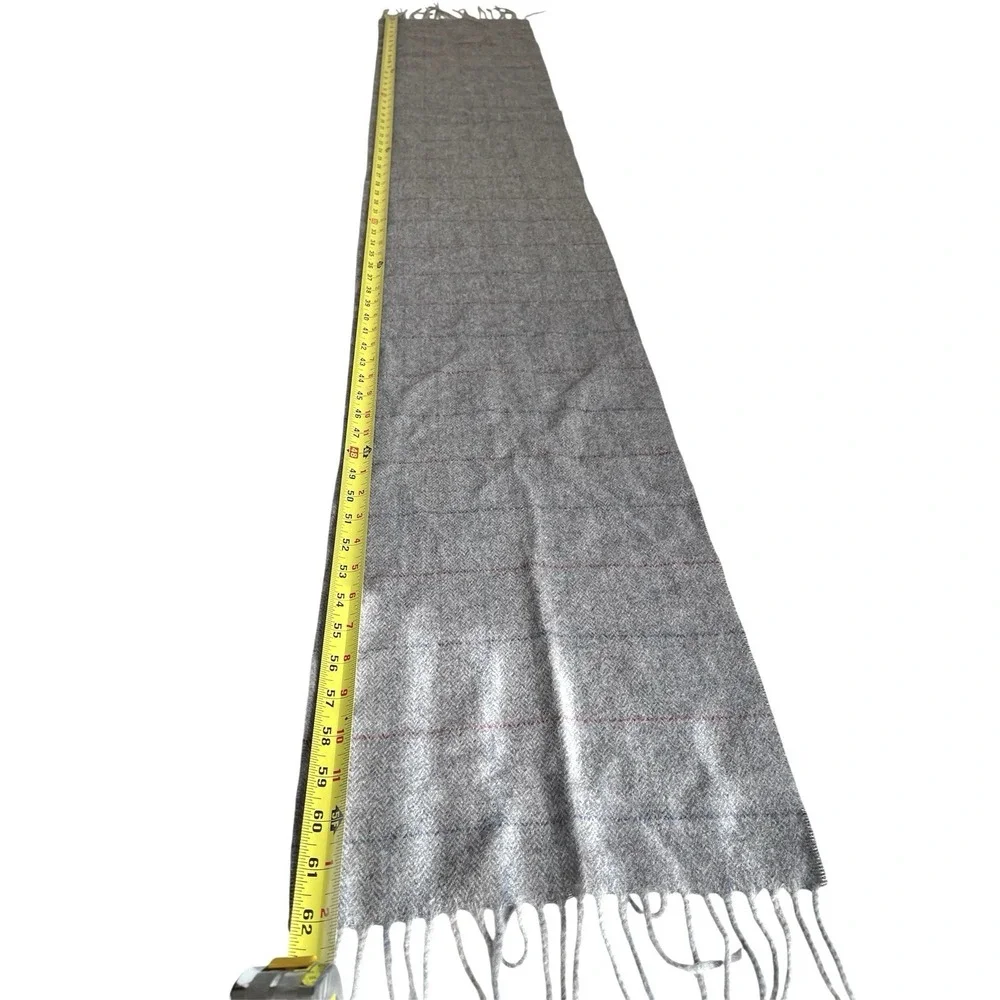 Men's Grey Checkered Herringbone 100% Wool Winter‎ Scarf 12